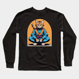 Peaceful Warrior: Bengal Cat Ninja Meditates Long Sleeve T-Shirt